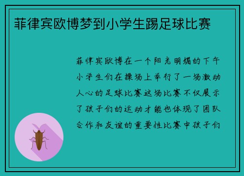 菲律宾欧博梦到小学生踢足球比赛